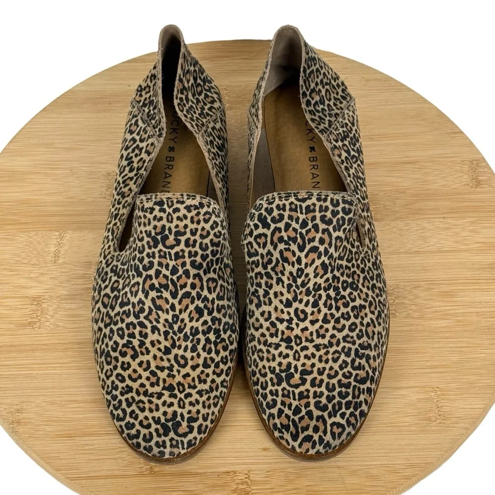 Lucky Brand Cahill Leopard Calf Hair Loafers Women’s Size 7.5M Leather Upper